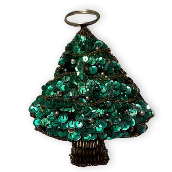 Christmas Tree Sequins And Beads Keychain Coin Purse - Picture 1 of 3